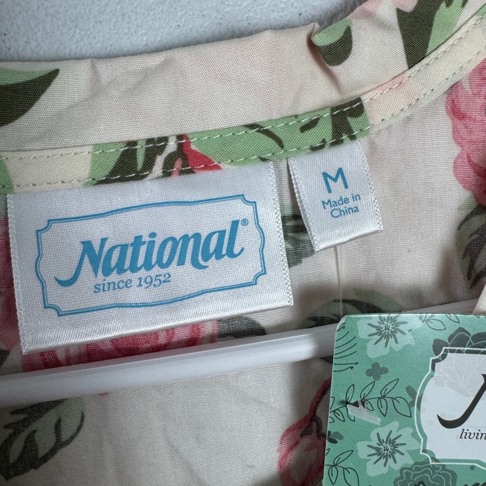 National Floral Snap Front House Dress Pink Rose Cotton Lounger M 24079 - Picture 6 of 9